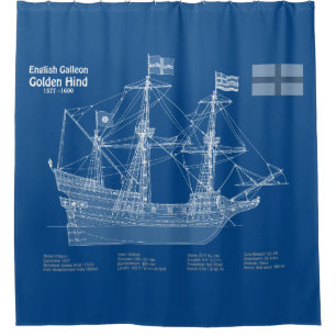 Golden Hind - Ship Blueprint Plans ABD Shower Curtain