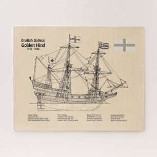 Golden Hind - Ship Blueprint Plans SD Jigsaw Puzzle
