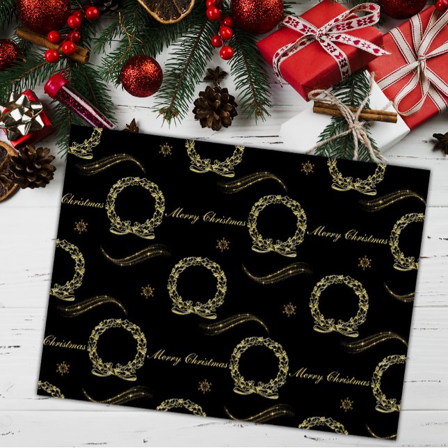 Golden Holiday Elegance Black & Gold Christmas Tissue Paper (Creator Uploaded)