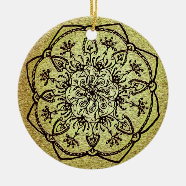 Golden Holiday Mandala Ceramic Tree Decoration (Front)