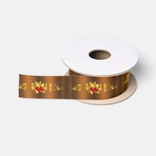 Golden Holly on Bronze Christmas Satin Ribbon