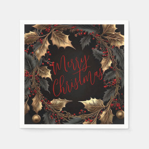Golden Holly Wreath – Elegant Christmas Napkin