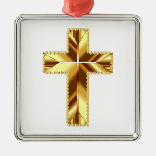 GOLDEN HOLY CROSS METAL TREE DECORATION
