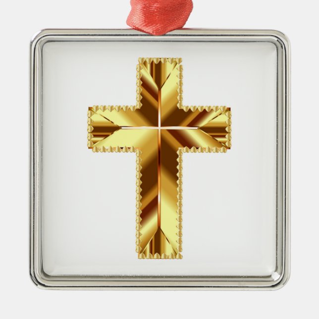 GOLDEN HOLY CROSS METAL TREE DECORATION (Front)