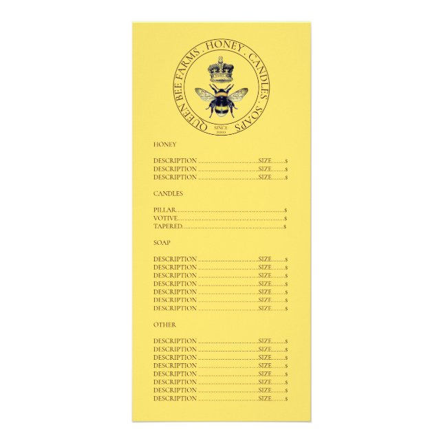 Golden Honey bee Products Price List Rack Card (Front)