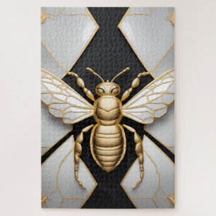 Golden Honeybee on Floral Canvas Jigsaw Puzzle