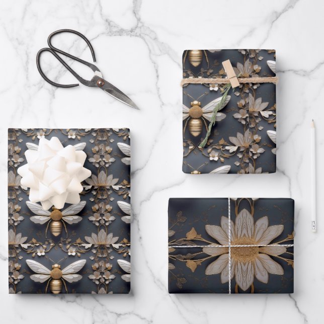 Golden Honeybee Wrapping Paper Sheet (Front)