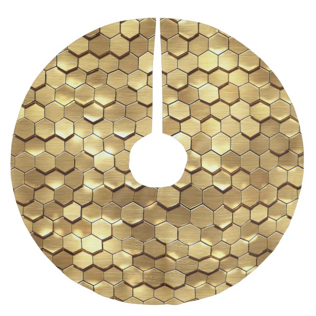 Golden Honeycomb 3D Render Texture Brushed Polyester Tree Skirt (Front)