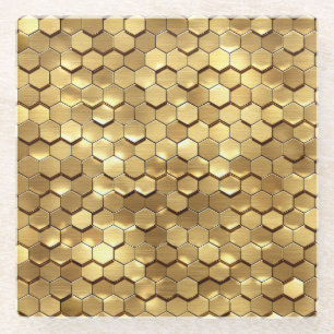 Golden Honeycomb 3D Render Texture Glass Coaster