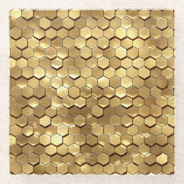 Golden Honeycomb 3D Render Texture Glass Coaster (Front)