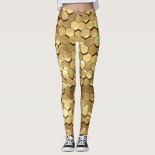Golden Honeycomb 3D Render Texture Leggings
