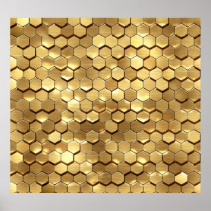 Golden Honeycomb 3D Render Texture Poster