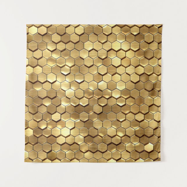 Golden Honeycomb 3D Render Texture Tapestry (Front)