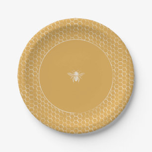 Golden Honeycomb Pattern Paper Plate