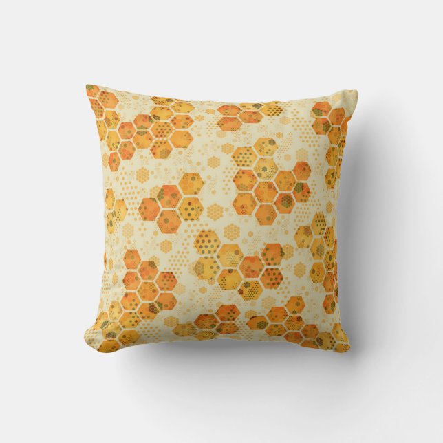 Golden Honeycomb Pattern Pillow - Modern Geometric (Front)