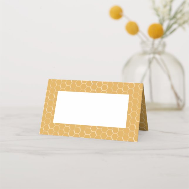 Golden Honeycomb Pattern Place Card (Back)