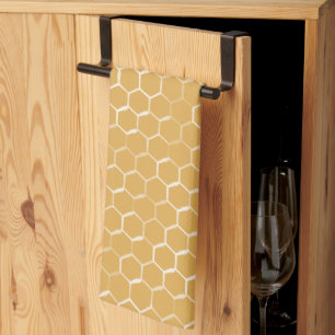 Golden Honeycomb Pattern Tea Towel
