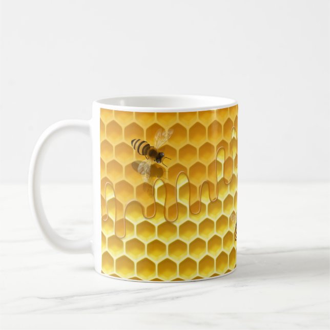 Golden Honeycomb with Bees Customisable Small Coffee Mug (Left)
