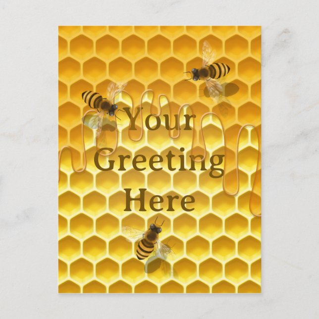 Golden Honeycomb with Honeybees Custom Postcard (Front)