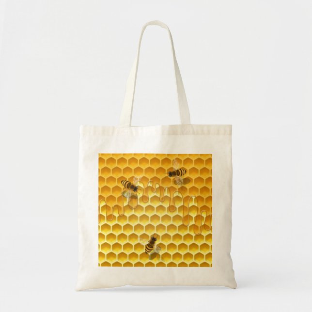 Golden Honeycomb with Honeybees Customisable Tote Bag (Front)