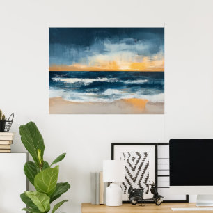 Golden Horizon: Abstract Coastal Painted Art Poster