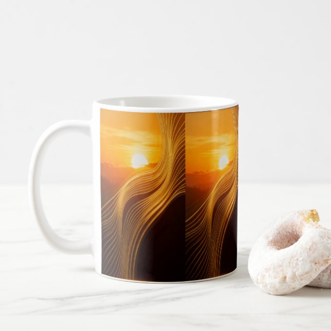 Golden Horizon — Abstract Modern Coffee Mug (With Donut)
