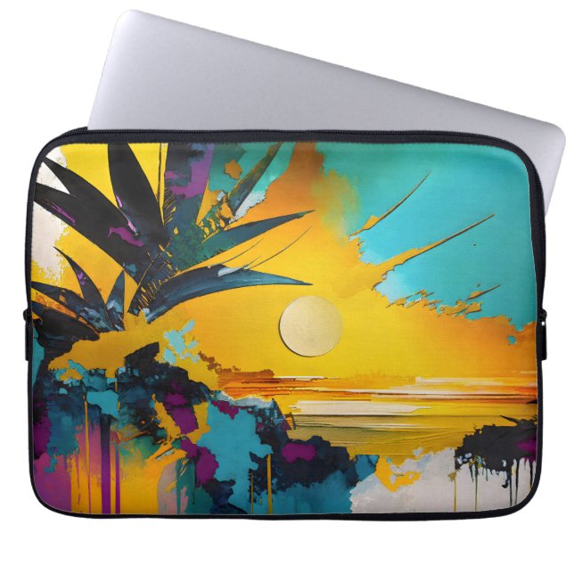 Golden Horizon – Abstract Tropical Sunset Laptop Sleeve (Front)