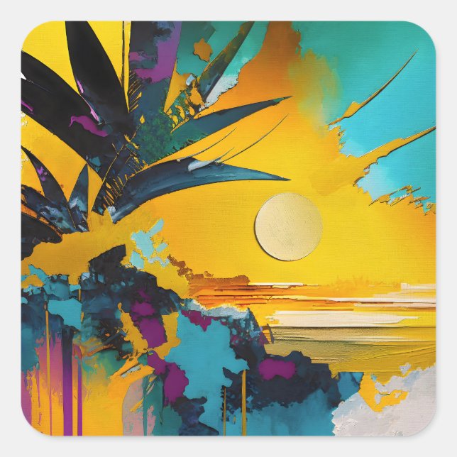 Golden Horizon – Abstract Tropical Sunset Square Sticker (Front)