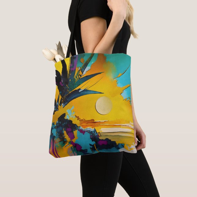 Golden Horizon – Abstract Tropical Sunset Tote Bag (Close Up)