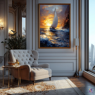 Golden Horizon – Impressionist Seascape Poster