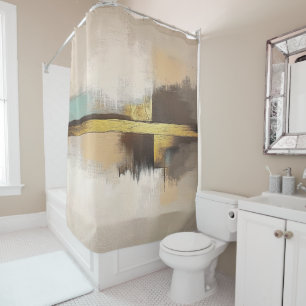 Golden Horizon – Minimalist Abstract Landscape Shower Curtain