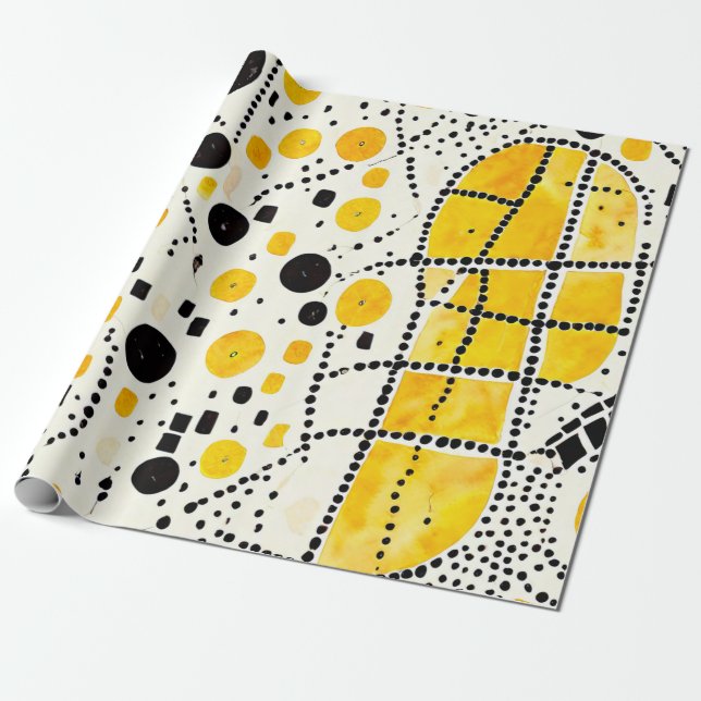 Golden Horizon: Native American Patterns in Yellow Wrapping Paper (Unrolled)