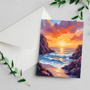 Golden Horizon Ocean Sunset Watercolor Card
