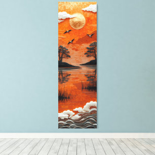 Golden Horizon Serenity Lake & Cranes Canvas Print