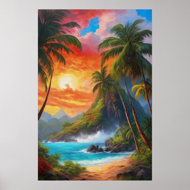 Golden Horizon, Sunset on a Charming Beach Poster (Front)
