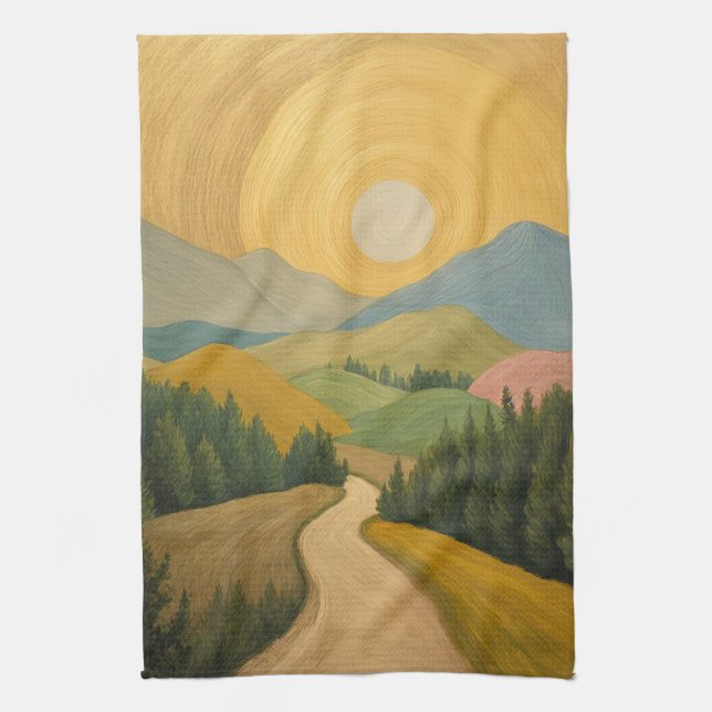 Golden Horizon Trail Tea Towel (Vertical)
