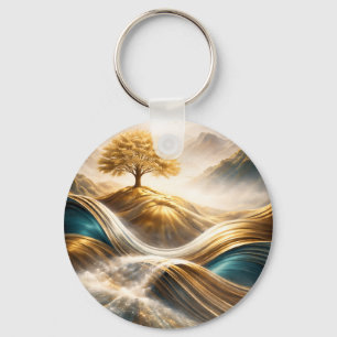 Golden Horizon: Tree of Serenity Wall Art Key Ring