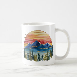 Golden Horizon Watercolor Mountain Sunset Outdoor  Coffee Mug