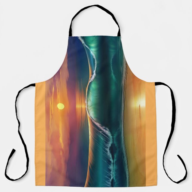 Golden Horizon Wave All-Over Print Apron (Front)