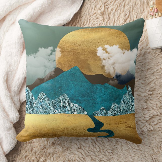 Golden Horizon with Blue Mountains Cushion (Blanket)