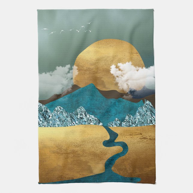 Golden Horizon with Blue Mountains Tea Towel (Vertical)