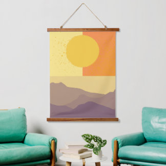 Golden Horizons: A Minimalist Sunset Hanging Tapestry