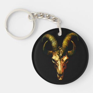 Golden Horned Skull - Dark Art Key Ring