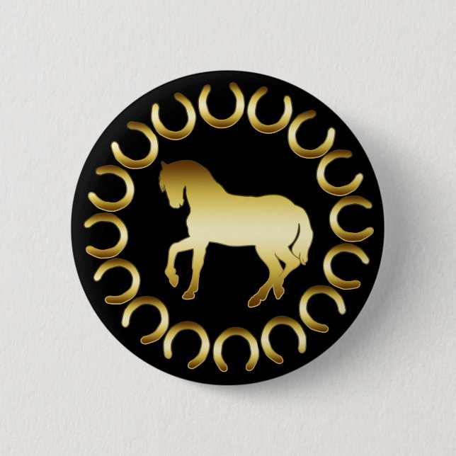 GOLDEN HORSE 6 CM ROUND BADGE (Front)