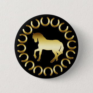 GOLDEN HORSE 6 CM ROUND BADGE