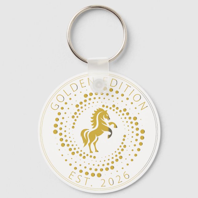 Golden Horse Logo Custom Text Classic Icon  Key Ring (Front)