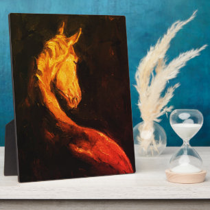 Golden Horse Oil Painting – Dark Expressive Animal Plaque