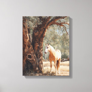 Golden Horse Rustic Nature Painting Canvas Print