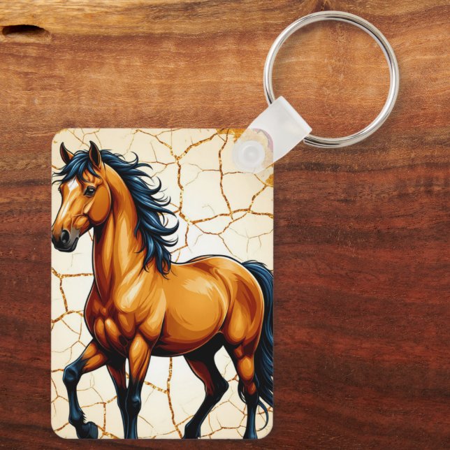 Golden Horse With Flowing Black Mane Key Ring (Back)