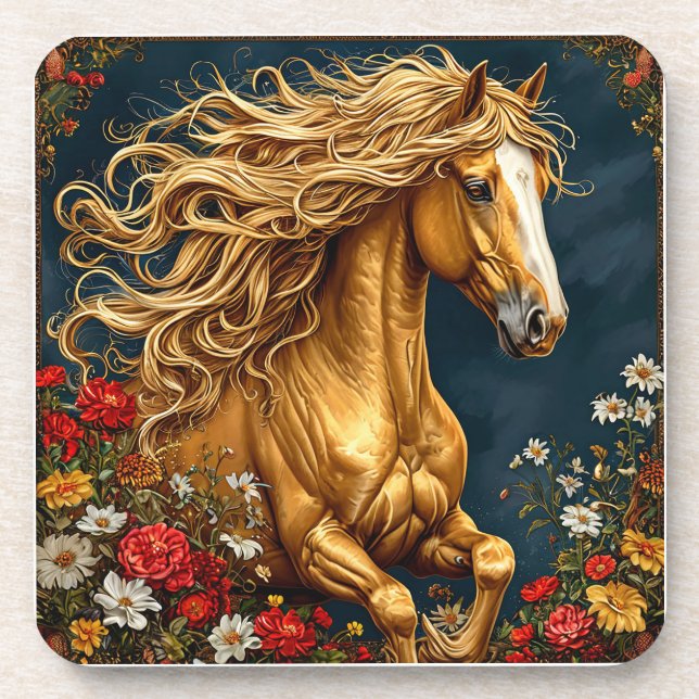 Golden Horse with Flowing Mane Coaster (Front)